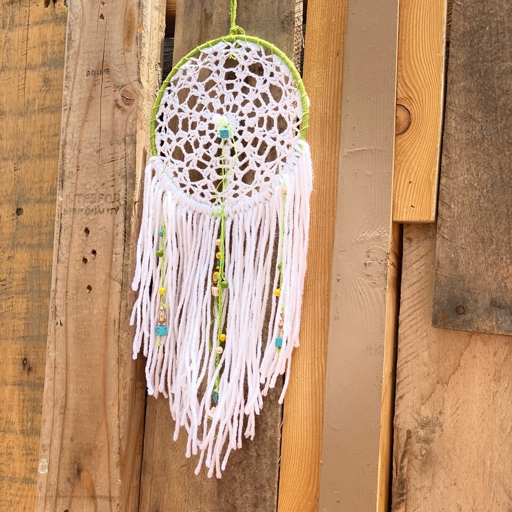 White & lime green sea turtle 5” dream catcher